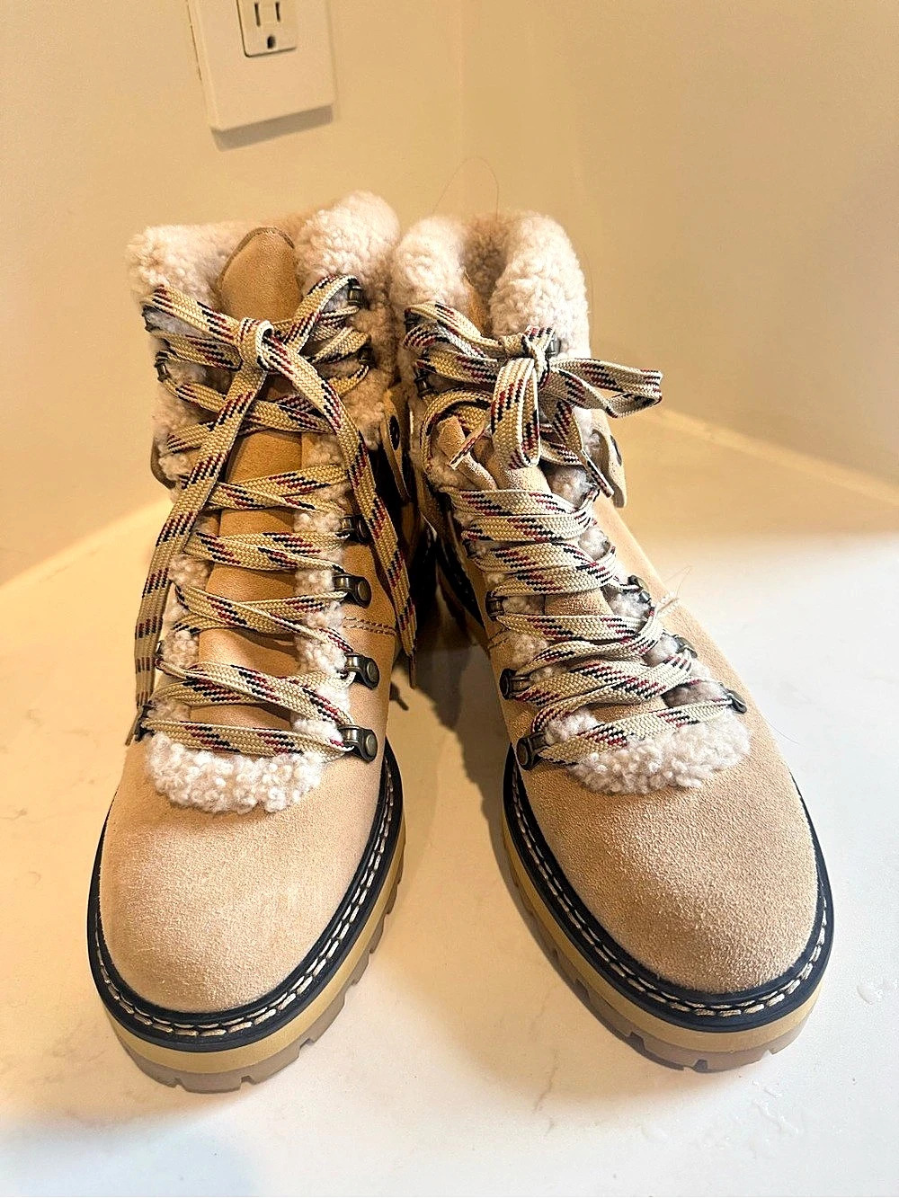 See by Chloé Plaid Winter Boots Tan & White EU 39